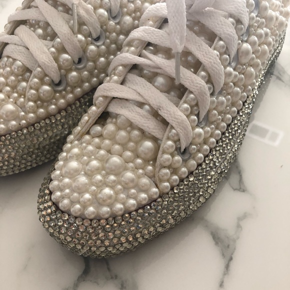 Custom Handmade Pearl and Crystal Bridal Converse - Picture 4 of 15